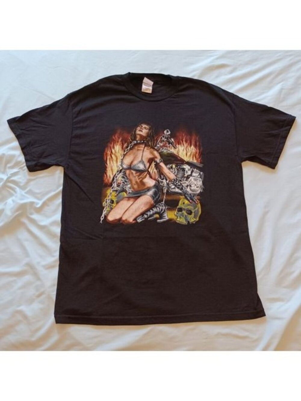 Vintage Y2K Tennessee River BDSM Bondage Biker Lady Black T-Shirt Adult L
